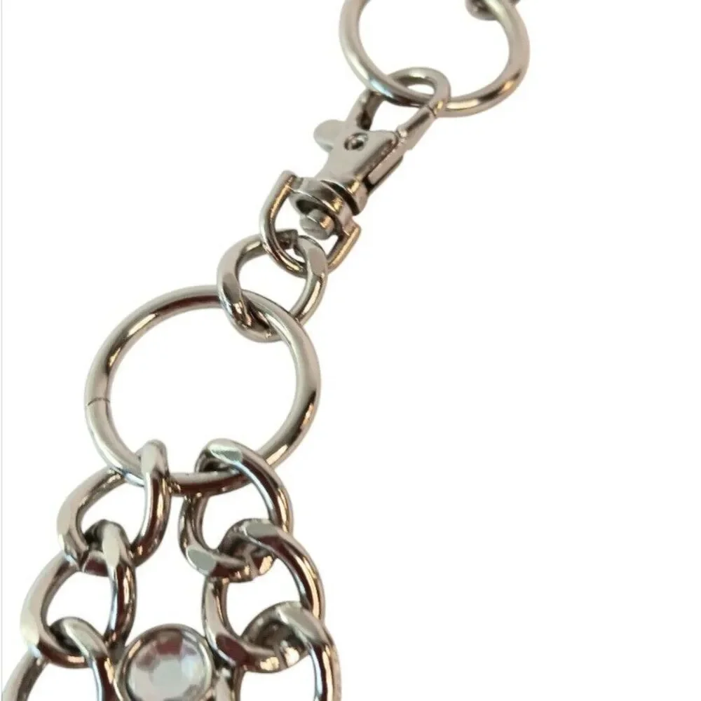 Silver Metal & Rhinestone Chain Link Belt  Adjustable Size Medium 38